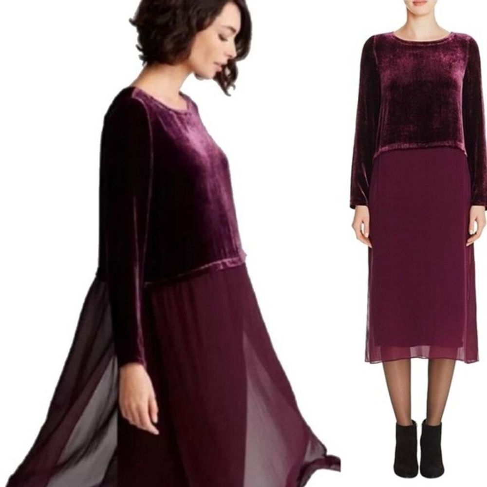 Eileen Fisher Velvet Silk Ballet Neck Duster Dress - Picture 1 of 8